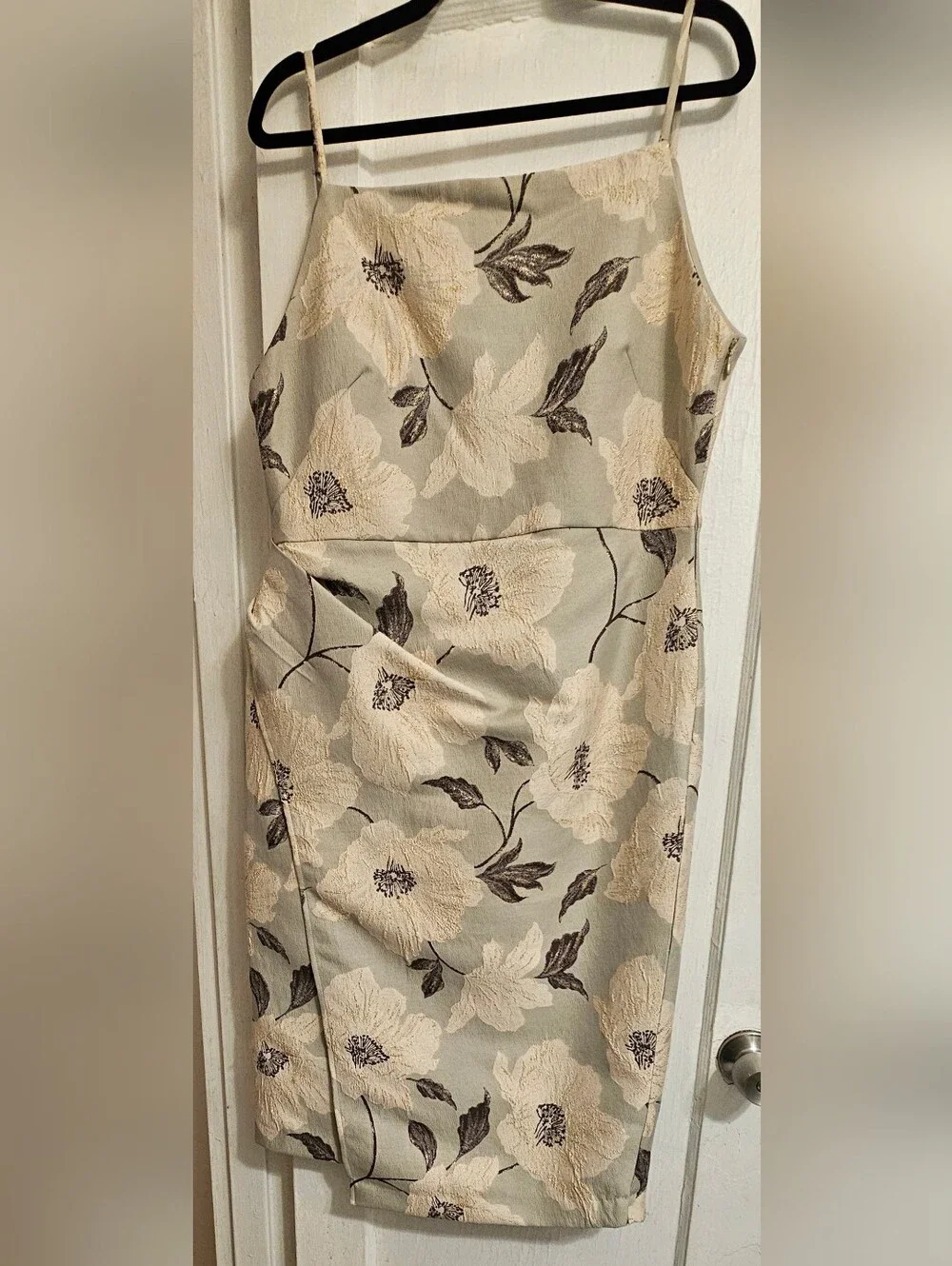 Donna Karan Sage Dress w/Cream Floral Print
